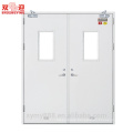 Certificated steel firerated door double leaf fireproof steel sheet grilled design